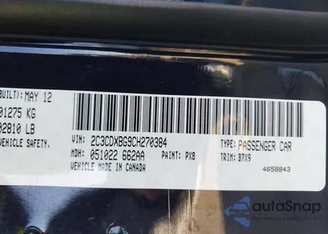 2012 Dodge Charger Se from USA, damaged, VIN 2C3CDXBG9CH270384